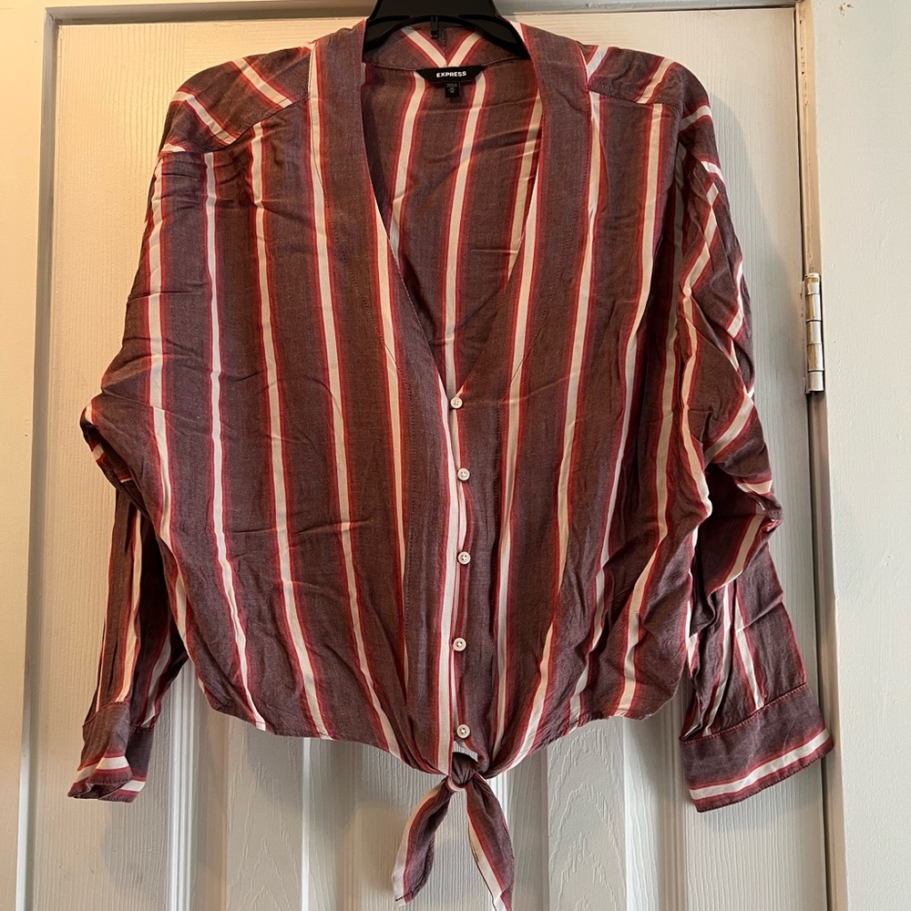 Express button down tie front blouse